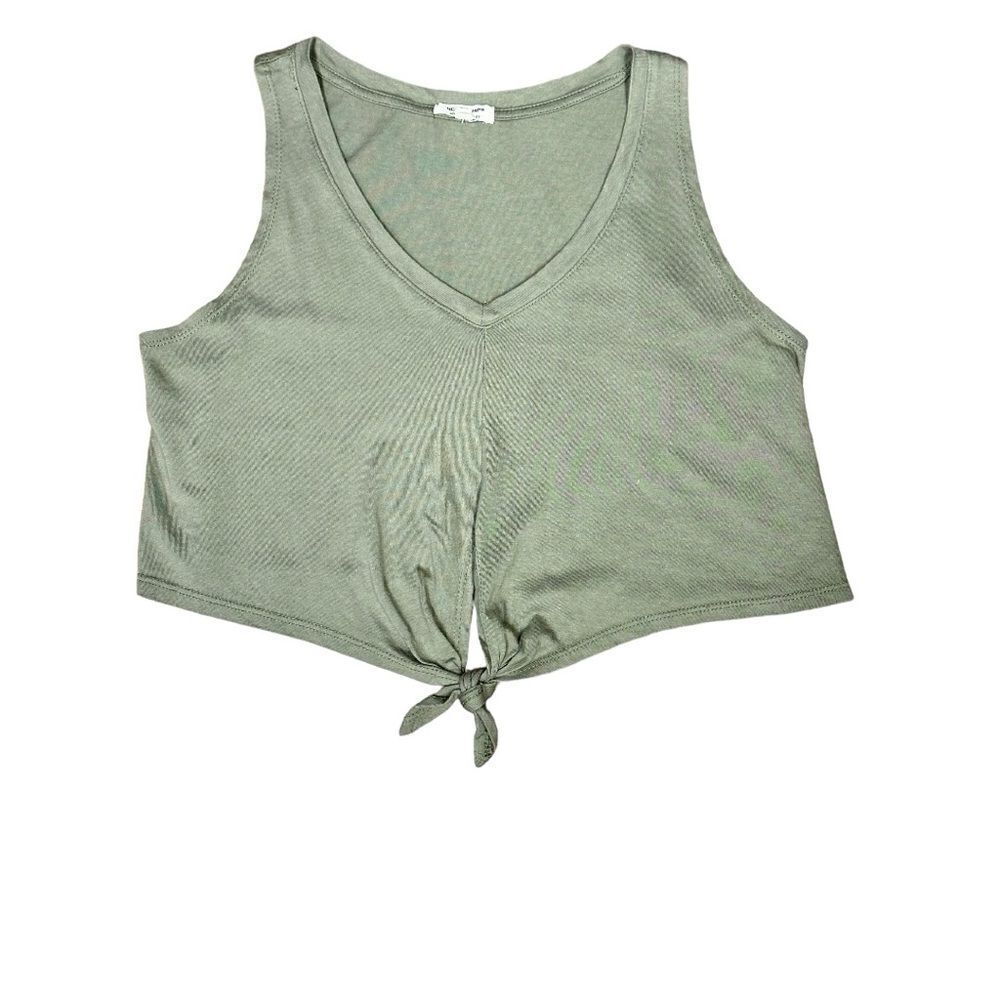 Heart and Hips Green V Neck Knot Front Crop Tank Top Size Medium